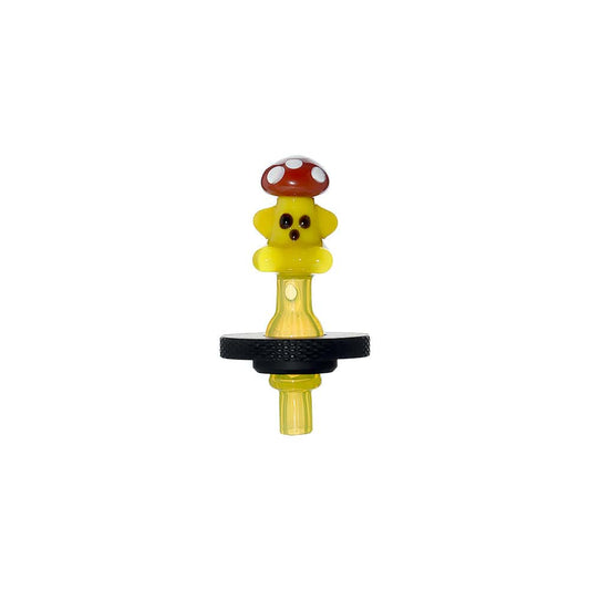 Calibear Super Mushroom Man Joystick Carb Cap For Dr. Dabber Switch 2 Handcrafted Borosilicate Glass Detail close-up of joint connection and mouthpiece for Dr. Dabber Switch 2