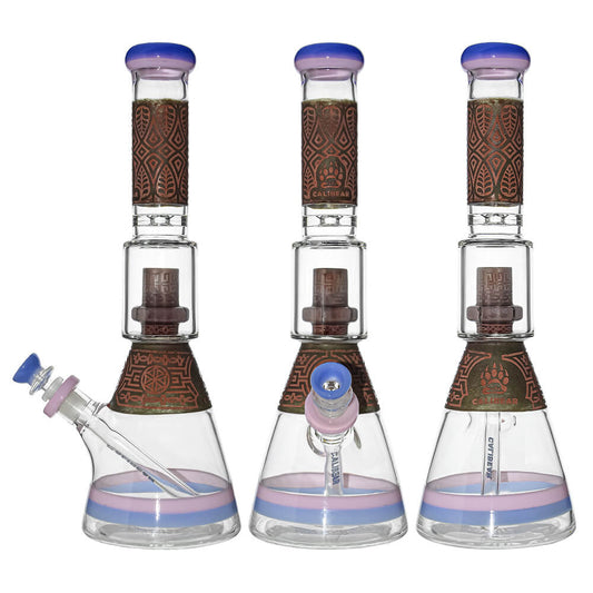 CALIBEAR ETCHED GEOMETRIC BEAKER WATER PIPE-- Premium borosilicate glass water pipe, bong from Calibear Glass. Ideal for dabbing, providing smooth hits and durability. Shop high-quality dab rigs, water pipes, bongs, erig glasses and glass smoking accessories at Calibear Glass. Elevate your smoking experience with a durable and stylish glass dab rig. Free shipping on all orders.
