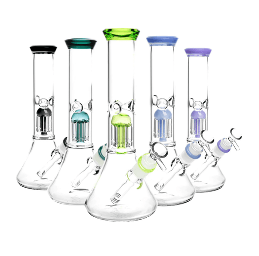 CALIBEAR TALL CHAMBER SHOWERHEAD BEAKER GLASS PIPE- Premium borosilicate glass water pipe, bong from Calibear Glass. Ideal for dabbing, providing smooth hits and durability. Shop high-quality dab rigs, water pipes, bongs, erig glasses and glass smoking accessories at Calibear Glass. Elevate your smoking experience with a durable and stylish glass dab rig. Free shipping on all orders.
