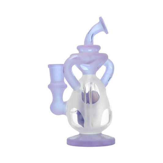 Calibear 7.8 inch heady Dino recycler egg dab rig with custom dinosaur percolator, sandblasted egg chamber, and purple glass accents.