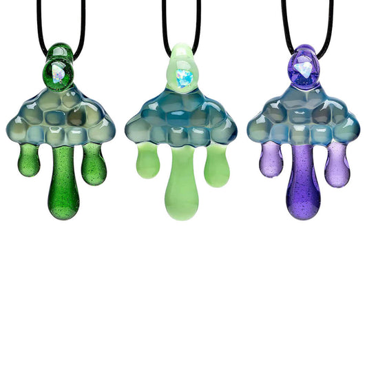 CLOUD INSPIRED GLASS PENDANT NECKLACE - OPAL EMBEDDED- Premium borosilicate glass smoking accessories from Calibear Glass. Ideal for dabbing, providing smooth hits and durability. Shop high-quality dab rigs, water pipes, bongs, erig glasses and glass smoking accessories at Calibear Glass. Elevate your smoking experience with a durable and stylish glass dab rig. Free shipping on all orders