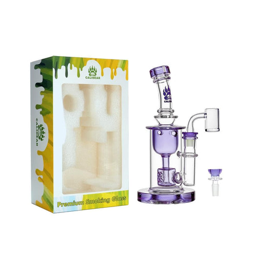 Calibear Glass clear Torus dab rig featuring a Seed of Life percolator and Klein recycler design.