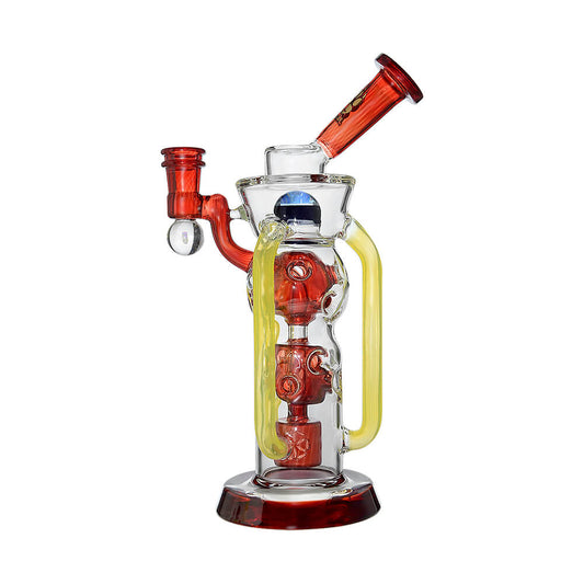Calibear Colorflow Fab Recycler Dab Rig W/ Opal Handcrafted Borosilicate Glass Gallery showcase view 5 highlighting functional glass details