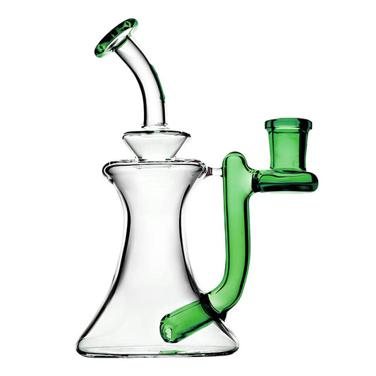 CURVED SIDE ARM GLASS DAB RIG- Premium borosilicate glass dab rig from Calibear Glass. Ideal for dabbing, providing smooth hits and durability. Shop high-quality dab rigs, water pipes, bongs, erig glasses and glass smoking accessories at Calibear Glass. Elevate your smoking experience with a durable and stylish glass dab rig. Free shipping on all orders.