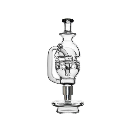 CaliBear Glass Converter with stainless steel threading for connecting Nectar Collector tips to Focus V Carta glass attachment.
