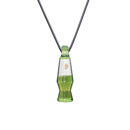 CaliBear Lava Lamp glass pendants in yellow, ruby, purple, and green featuring a trapped opal inlay and black cord.