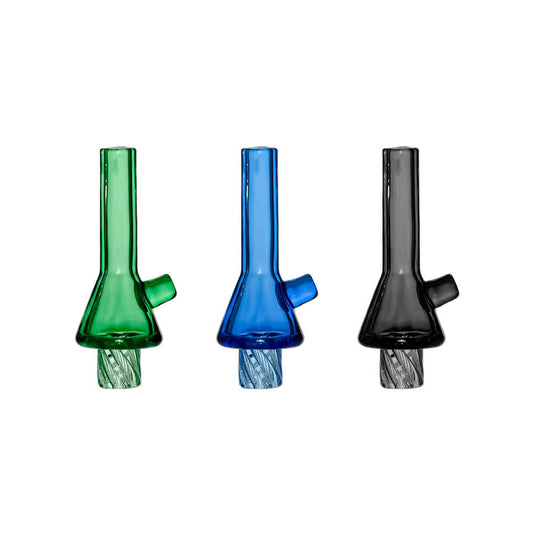 Calibear Beaker Spinner Cap in Green, Blue and Black, featuring tapered glass bodies and spiral airflow inserts