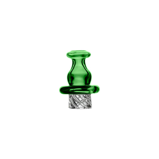 Calibear Classic Bell Vortex Spinner Cap (Green), front view showing a flared glass top, rounded bell-shaped body and transparent spiral airflow base