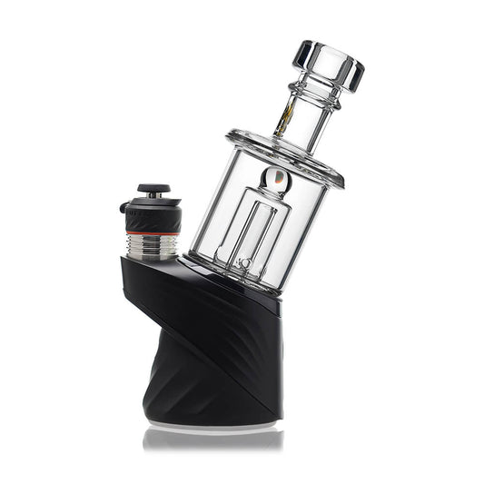 Calibear Classic Opal Tube Bubbler Glass Attachment (Clear) installed on Puffco Peak OG & Pro, showing cylindrical chamber and internal tube filtration