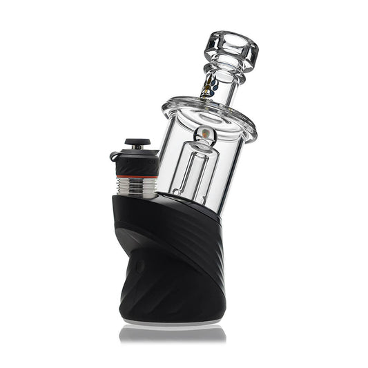 Calibear Classic Opal Tube Bubbler Glass Attachment (Clear) angled view on Puffco Peak OG & Pro with encased opal and internal water pathway
