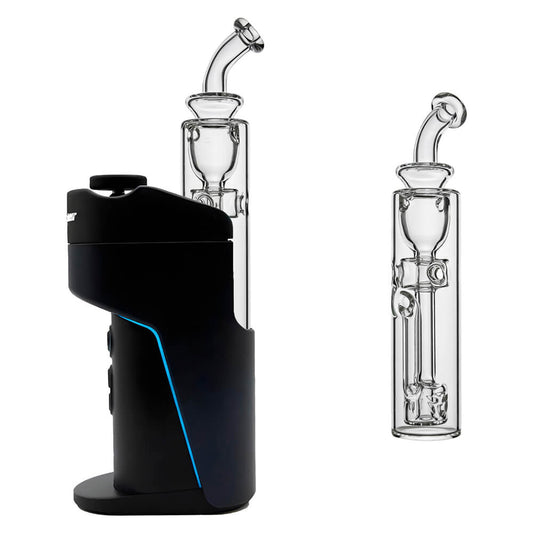 Calibear Fab Torus Incycler Glass Attachment (Clear) shown installed on Dr. Dabber Switch Go alongside the standalone Tri-Seed Perc glass attachment