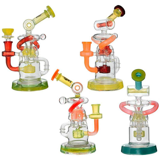 MULTI-CHAMBER RECYCLER GLASS RIG- Premium borosilicate glass dab rig from Calibear Glass. Ideal for dabbing, providing smooth hits and durability. Shop high-quality dab rigs, water pipes, bongs, erig glasses and glass smoking accessories at Calibear Glass. Elevate your smoking experience with a durable and stylish glass dab rig. Free shipping on all orders.