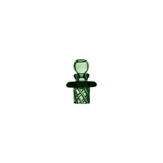 Green Calibear Multi-Fit Terp Spinner Cap featuring a rounded glass knob, wide collar and twisted spiral airflow base, front view.