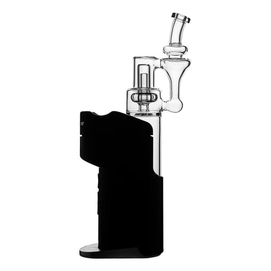 Calibear RBR Recycler Glass Attachment for Dr. Dabber Switch, featuring a clear borosilicate glass water filtration bubbler shown both attached to the black device base and as a standalone piece.