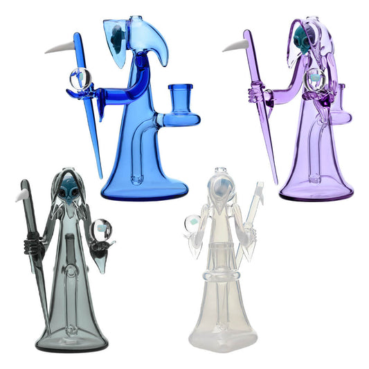 CALIBEAR REAPER RIG WITH REMOVABLE SCYTHE DABBER-Premium borosilicate glass dab rig from Calibear Glass. Ideal for dabbing, providing smooth hits and durability. Shop high-quality dab rigs, water pipes, bongs, erig glasses and glass smoking accessories at Calibear Glass. Elevate your smoking experience with a durable and stylish glass dab rig. Free shipping on all orders