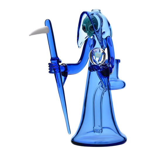 Calibear Reaper Rig W/ Removable Scythe Dabber & Shinning Opal Handcrafted Borosilicate Glass Installed profile view showing exact device fitment