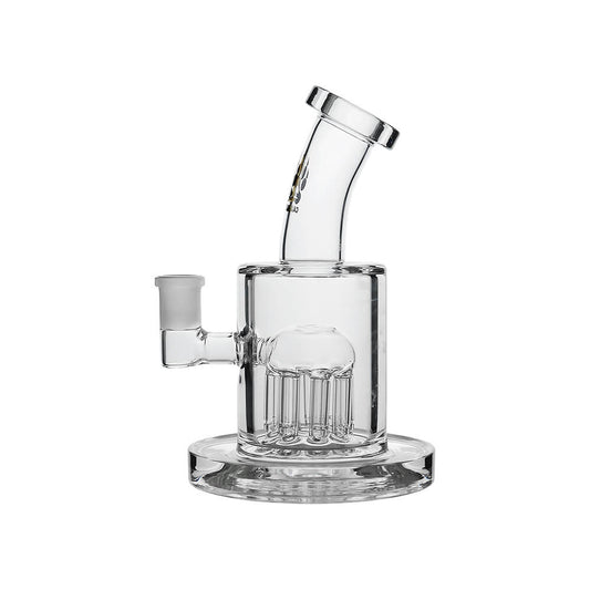 Calibear Thick Dab Rig (Clear) rear view showing multi-arm Tree Perc, cylindrical chamber and thick glass base