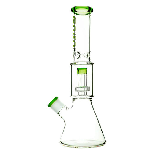 Calibear Classic Beaker Water Pipe with built-in tree percolator and blue accented mouthpiece.