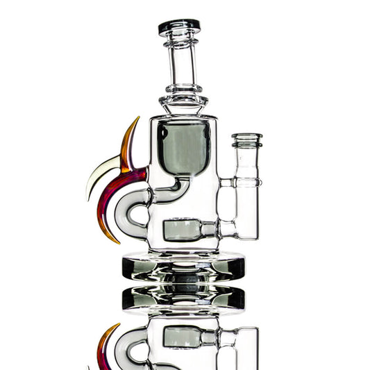 Calibear Ribbing Horn Klein Dab Rig in teal featuring three American Northstar glass horns, a Seed of Life percolator, and a vortex drain.