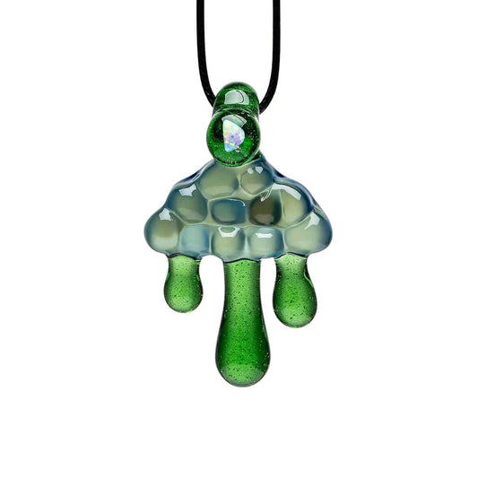 CLOUD INSPIRED GLASS PENDANT NECKLACE - OPAL EMBEDDED- Premium borosilicate glass smoking accessories from Calibear Glass. Ideal for dabbing, providing smooth hits and durability. Shop high-quality dab rigs, water pipes, bongs, erig glasses and glass smoking accessories at Calibear Glass. Elevate your smoking experience with a durable and stylish glass dab rig. Free shipping on all orders