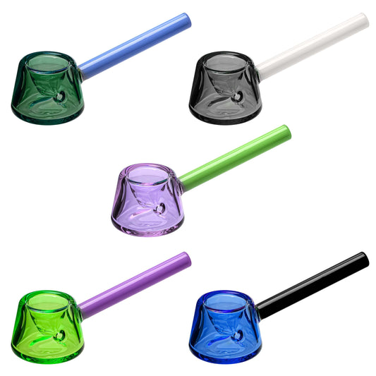 DUAL-TONE BUBBLE BASE SPOON PIPE SERIES- Premium borosilicate glass hand pipe from Calibear Glass. Ideal for dabbing, providing smooth hits and durability. Shop high-quality dab rigs, water pipes, bongs, erig glasses and glass smoking accessories at Calib