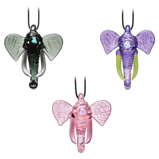 ELEPHANT INSPIRED GLASS PENDANT NECKLACE- Premium borosilicate glass smoking accessories from Calibear Glass. Ideal for dabbing, providing smooth hits and durability. Shop high-quality dab rigs, water pipes, bongs, erig glasses and glass smoking accessories at Calibear Glass. Elevate your smoking experience with a durable and stylish glass dab rig. Free shipping on all orders