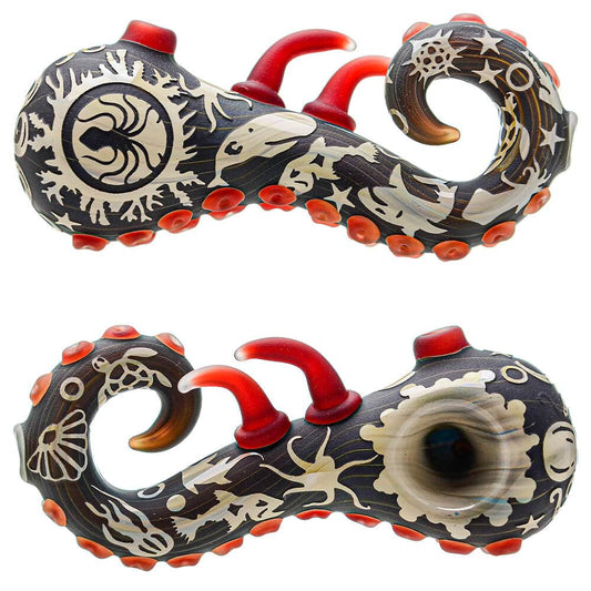HEADY OCTOPUS PIPE WITH SANDBLASTED SEALIFE DESIGN | CALIBEAR Water Pipe calibearofficial