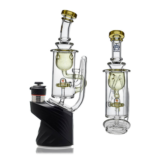 Calibear Klein Recycler Glass Attachment W/ Opal for Puffco Peak OG and Pro, clear borosilicate recycler glass top with opal accent, available in multiple colors