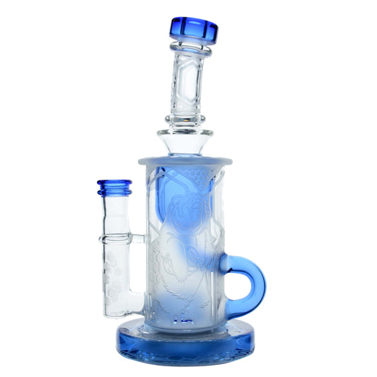 Calibear Sandblasted Klein Recycler Dab Rig with Seed of Life Perc – 8” Glass Rig Handcrafted Borosilicate Glass Gallery showcase view 9 highlighting functional glass details