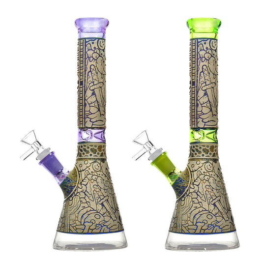 SANDBLASTED GLASS BEAKER ART BONG-Premium borosilicate glass water pipe, bong from Calibear Glass. Ideal for dabbing, providing smooth hits and durability. Shop high-quality dab rigs, water pipes, bongs, erig glasses and glass smoking accessories at Calibear Glass. Elevate your smoking experience with a durable and stylish glass dab rig. Free shipping on all orders.