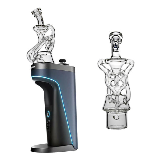 CALIBEAR Swiss Donut Recycler Glass Attachment for Dr. Dabber Switch 2, hand-blown borosilicate glass, multi-hole Swiss Donut diffusion design for smooth, flavorful hits.