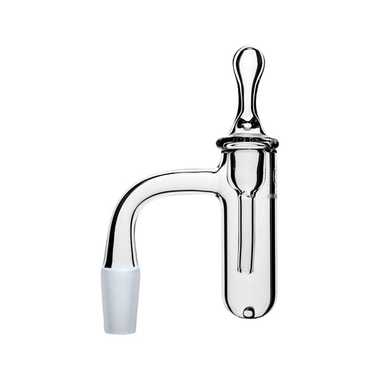 Calibear high-grade seamless quartz banger with a round bottom design and matching bubble carb cap for cold start dabbing.