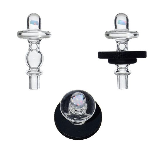UFO Opal Joystick Carb Cap (Clear) for Dr. Dabber Switch 2 | Calibear, glass joystick carb cap with UFO-style top, opal accent and directional airflow design