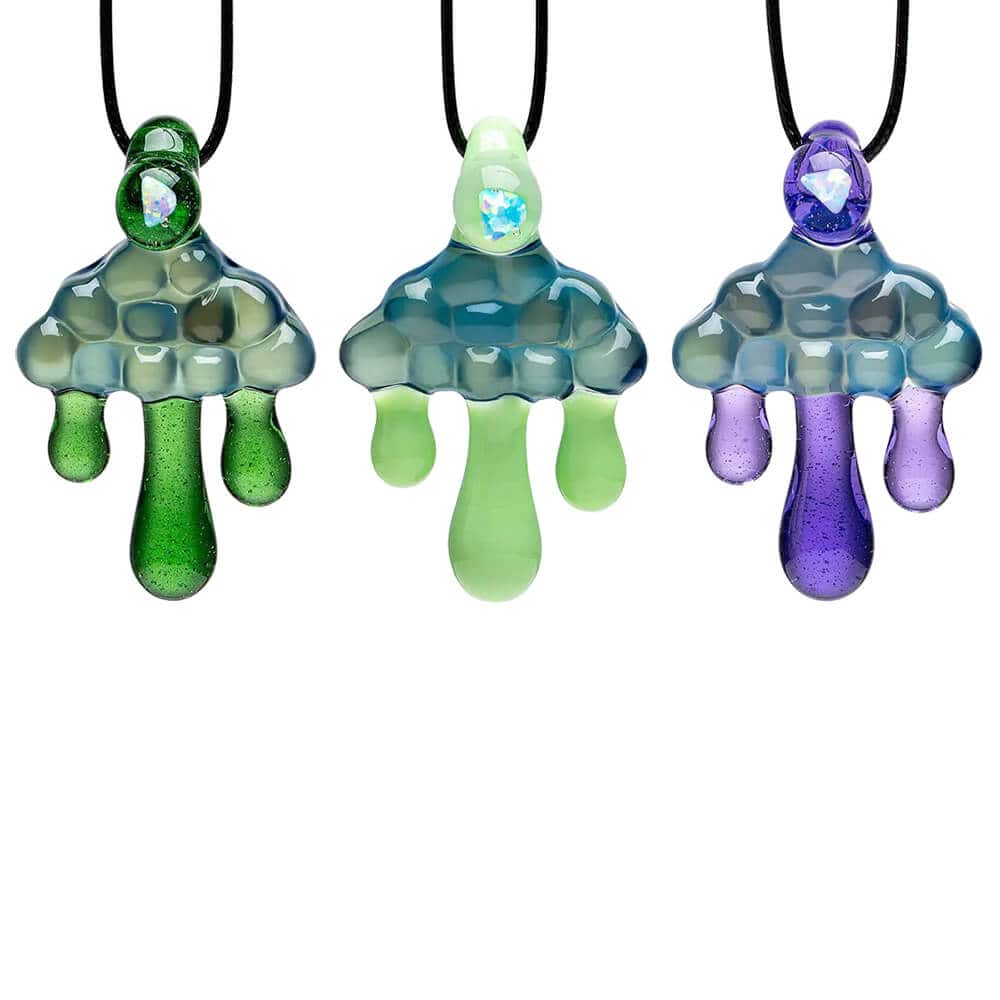 CLOUD INSPIRED GLASS PENDANT NECKLACE - OPAL EMBEDDED- Premium borosilicate glass smoking accessories from Calibear Glass. Ideal for dabbing, providing smooth hits and durability. Shop high-quality dab rigs, water pipes, bongs, erig glasses and glass smok