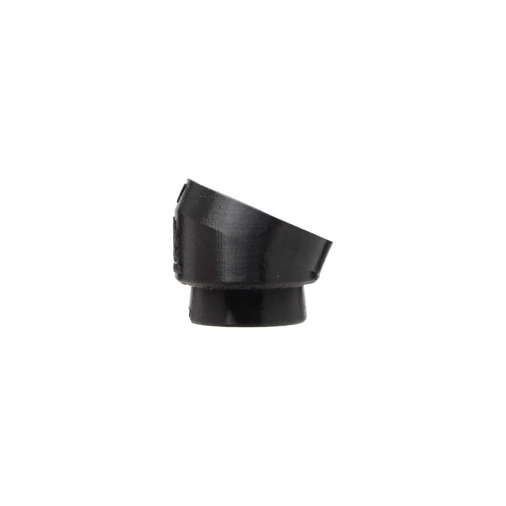 Calibear 3D Printed Puffco Peak Glass Adapter for Focus V Carta (Black), side profile displaying the angled upper socket, cylindrical lower base and compact mounting structure