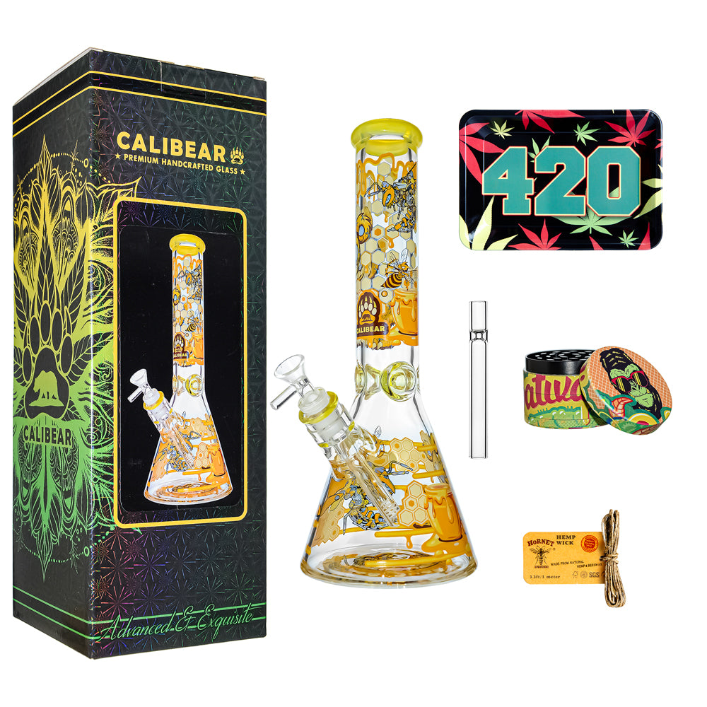 7mm Thick Glass Beaker Water Pipe Combo Box | Calibear Illustrated Series