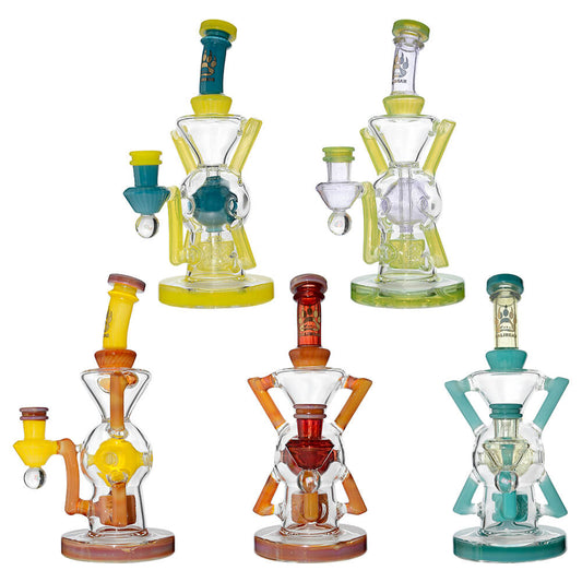 CaliBear Premium EXO 8 inch recycler rig with encased opal and Seed of Life perc.