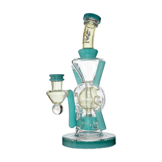 CaliBear Premium EXO 8 inch recycler rig with encased opal and Seed of Life perc.