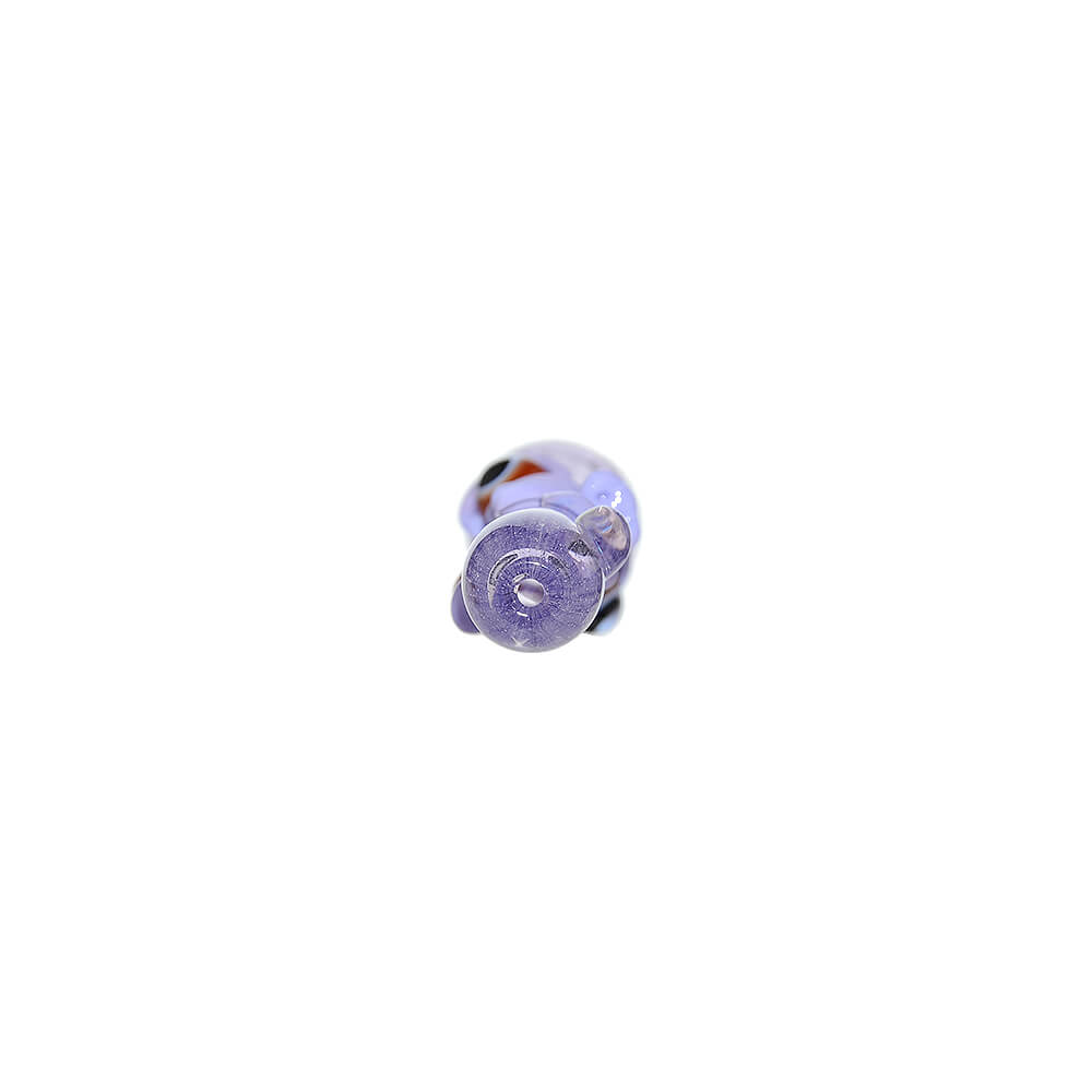 CaliBear Dual Face handcrafted glass pipe with vibrant purple and yellow colors, showing detailed artistic facial expressions on a white background.