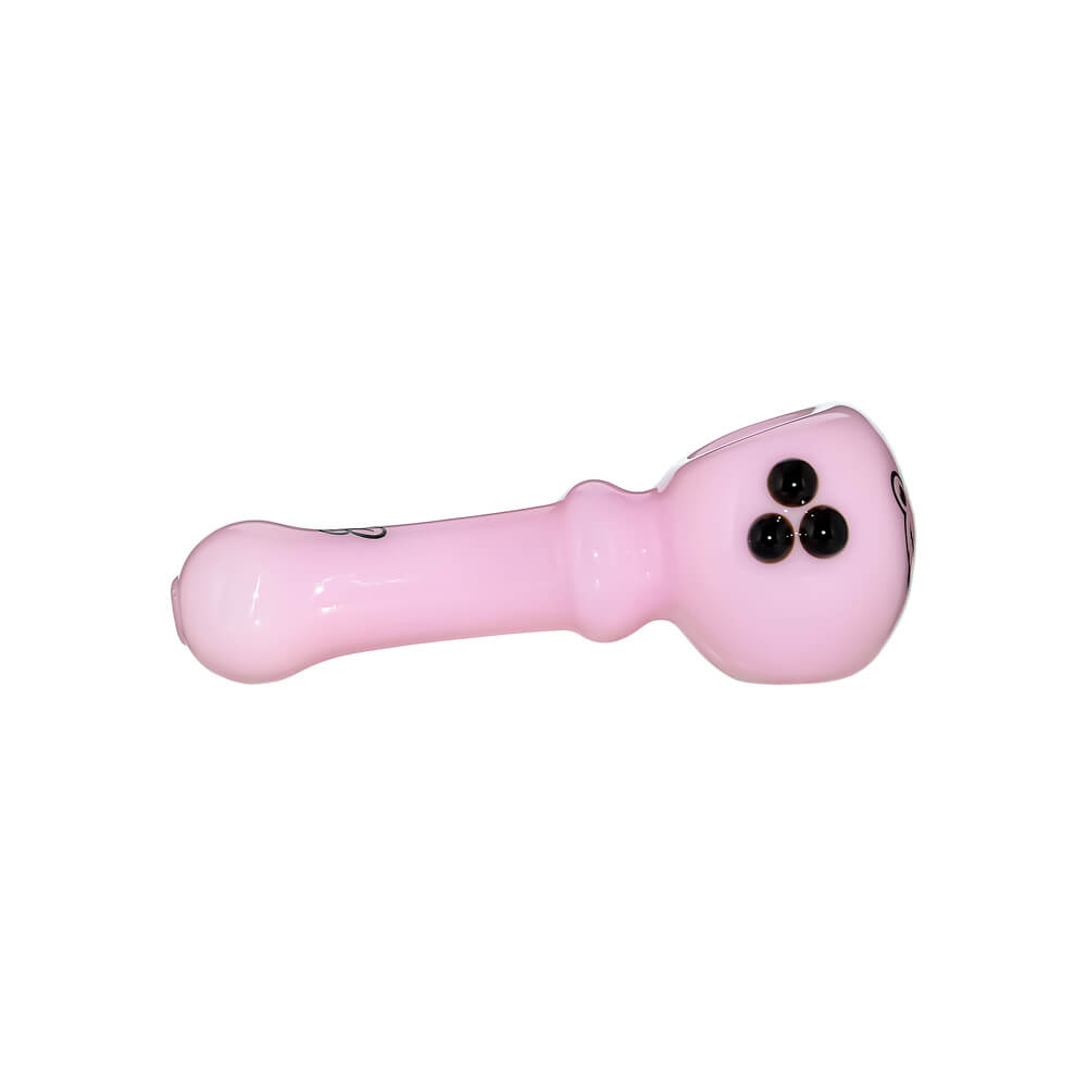 Ten CaliBear Mini Ghost glass spoon pipes in various colors including green, purple, blue, and pink, featuring a three-dot ghost design on a white background.