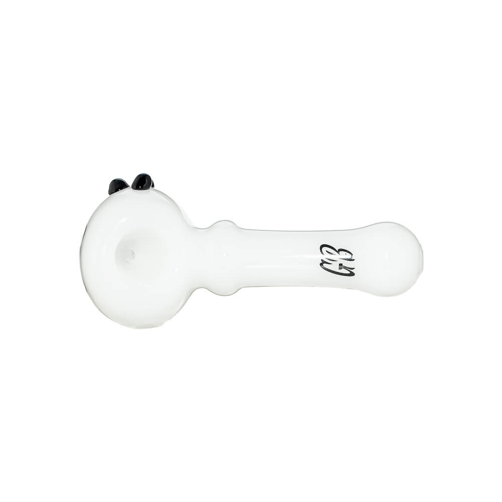 Ten CaliBear Mini Ghost glass spoon pipes in various colors including green, purple, blue, and pink, featuring a three-dot ghost design on a white background.