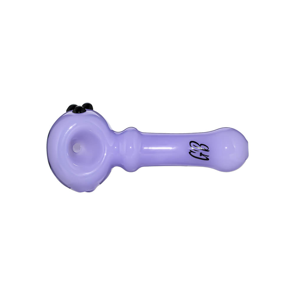 Ten CaliBear Mini Ghost glass spoon pipes in various colors including green, purple, blue, and pink, featuring a three-dot ghost design on a white background.