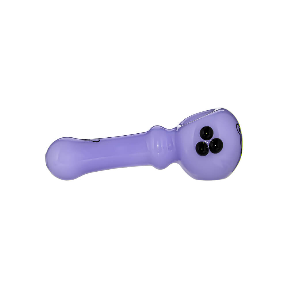 Ten CaliBear Mini Ghost glass spoon pipes in various colors including green, purple, blue, and pink, featuring a three-dot ghost design on a white background.