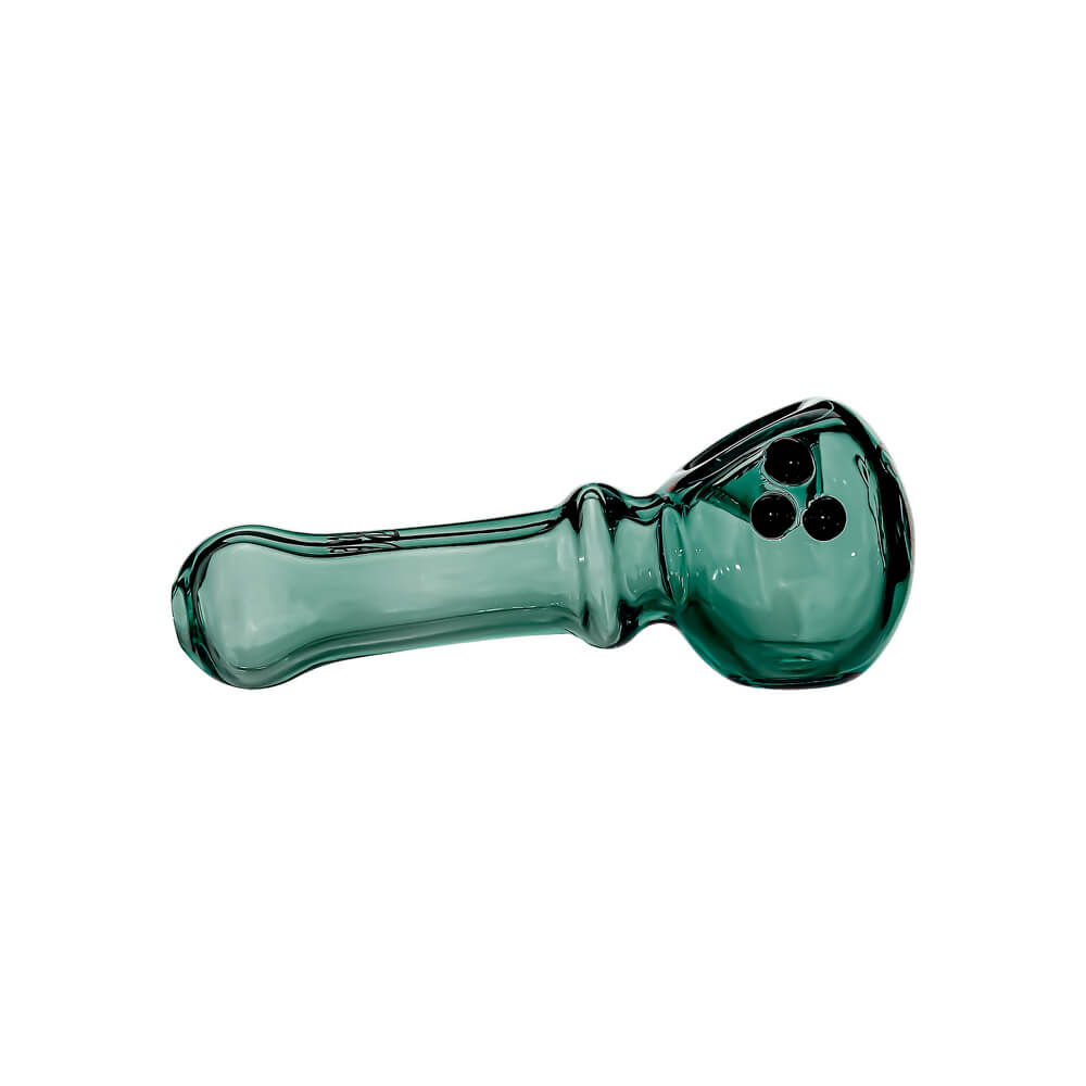 Ten CaliBear Mini Ghost glass spoon pipes in various colors including green, purple, blue, and pink, featuring a three-dot ghost design on a white background.