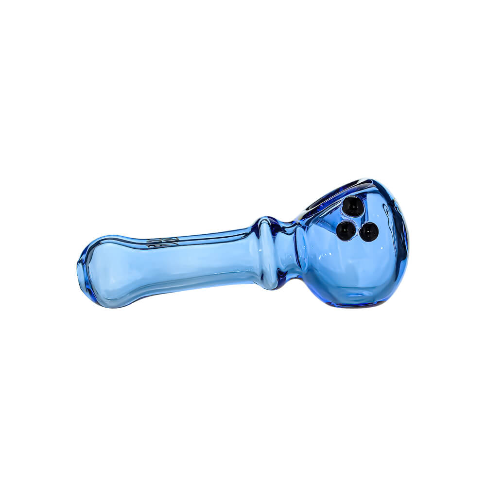 Ten CaliBear Mini Ghost glass spoon pipes in various colors including green, purple, blue, and pink, featuring a three-dot ghost design on a white background.
