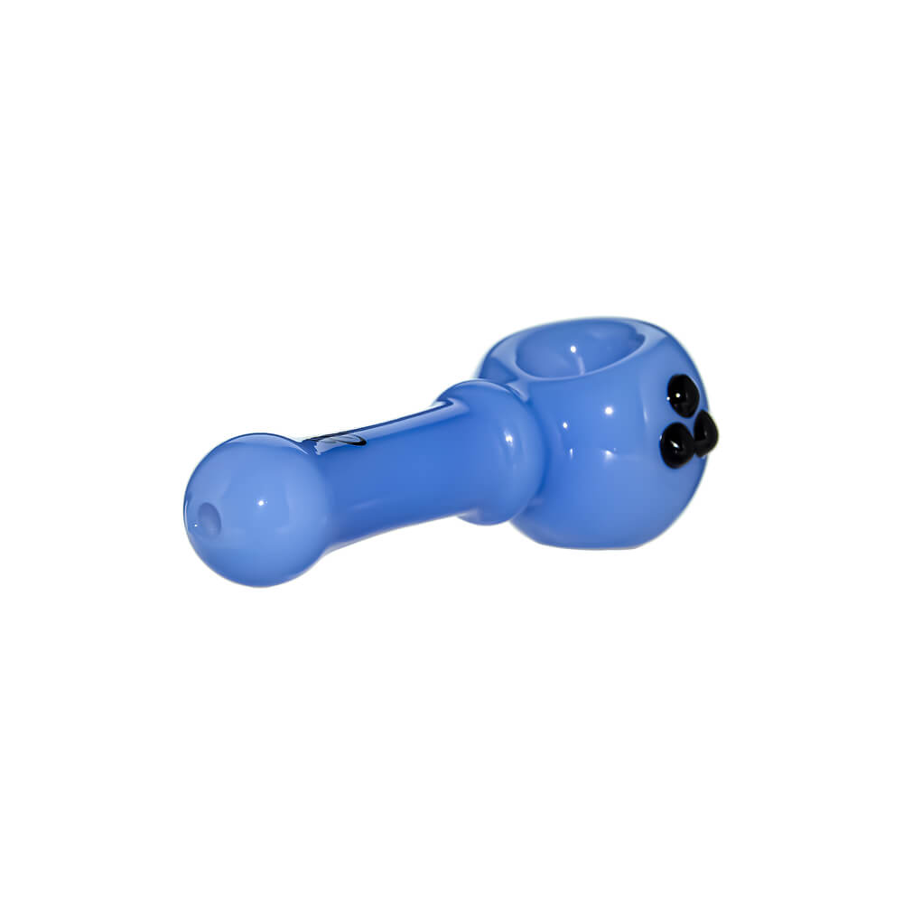 Ten CaliBear Mini Ghost glass spoon pipes in various colors including green, purple, blue, and pink, featuring a three-dot ghost design on a white background.
