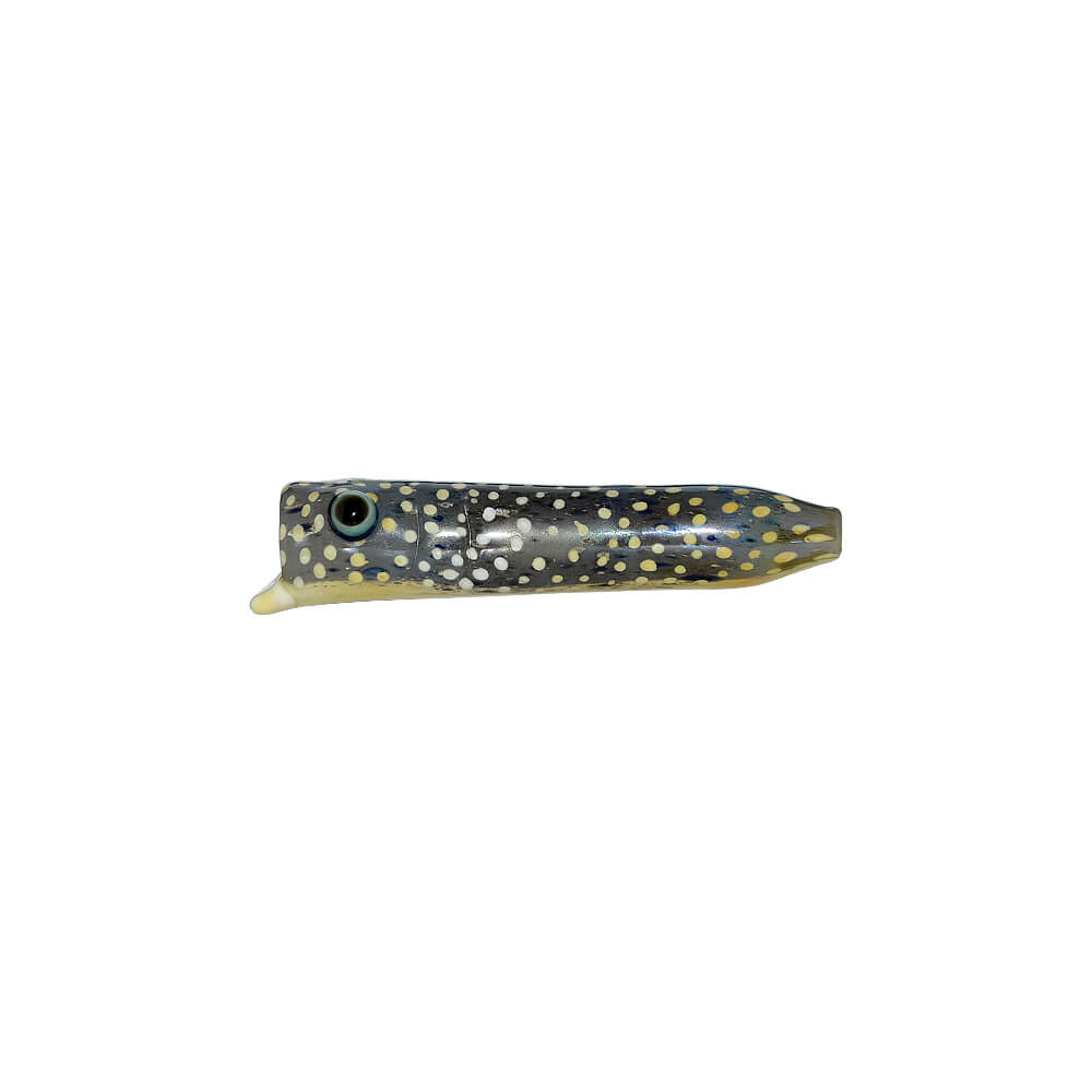 CaliBear Speckled Eel chillum glass pipe featuring a realistic yellow and black spotted eel design with detailed eye.