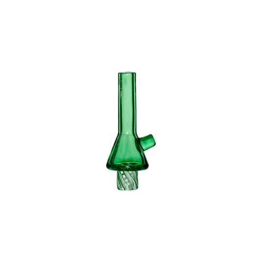 Calibear Beaker Spinner Cap in (Green), front view showing the elongated glass handle and angled side air inlet