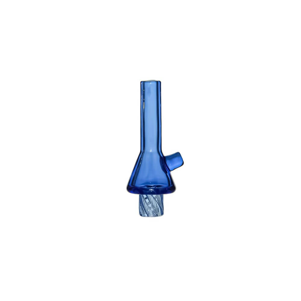 Calibear Beaker Spinner Cap in (Blue), product view highlighting the side airflow tube and transparent spiral glass base