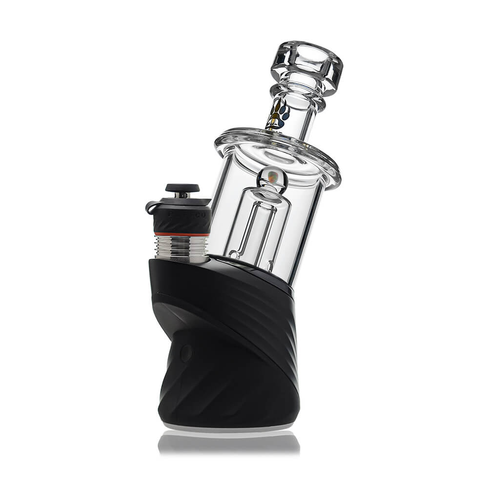 Calibear Classic Opal Tube Bubbler Glass Attachment (Clear) angled view on Puffco Peak OG & Pro with encased opal and internal water pathway